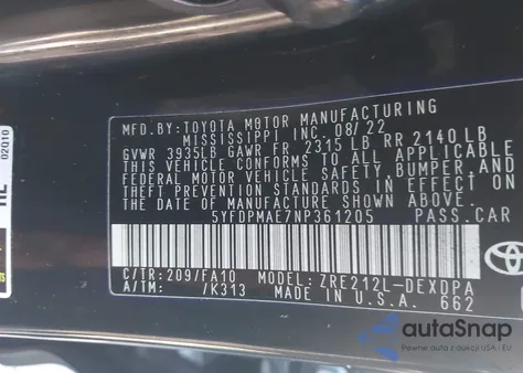 2022 Toyota Corolla L z USA, uszkodzony, nr VIN 5YFDPMAE7NP361205